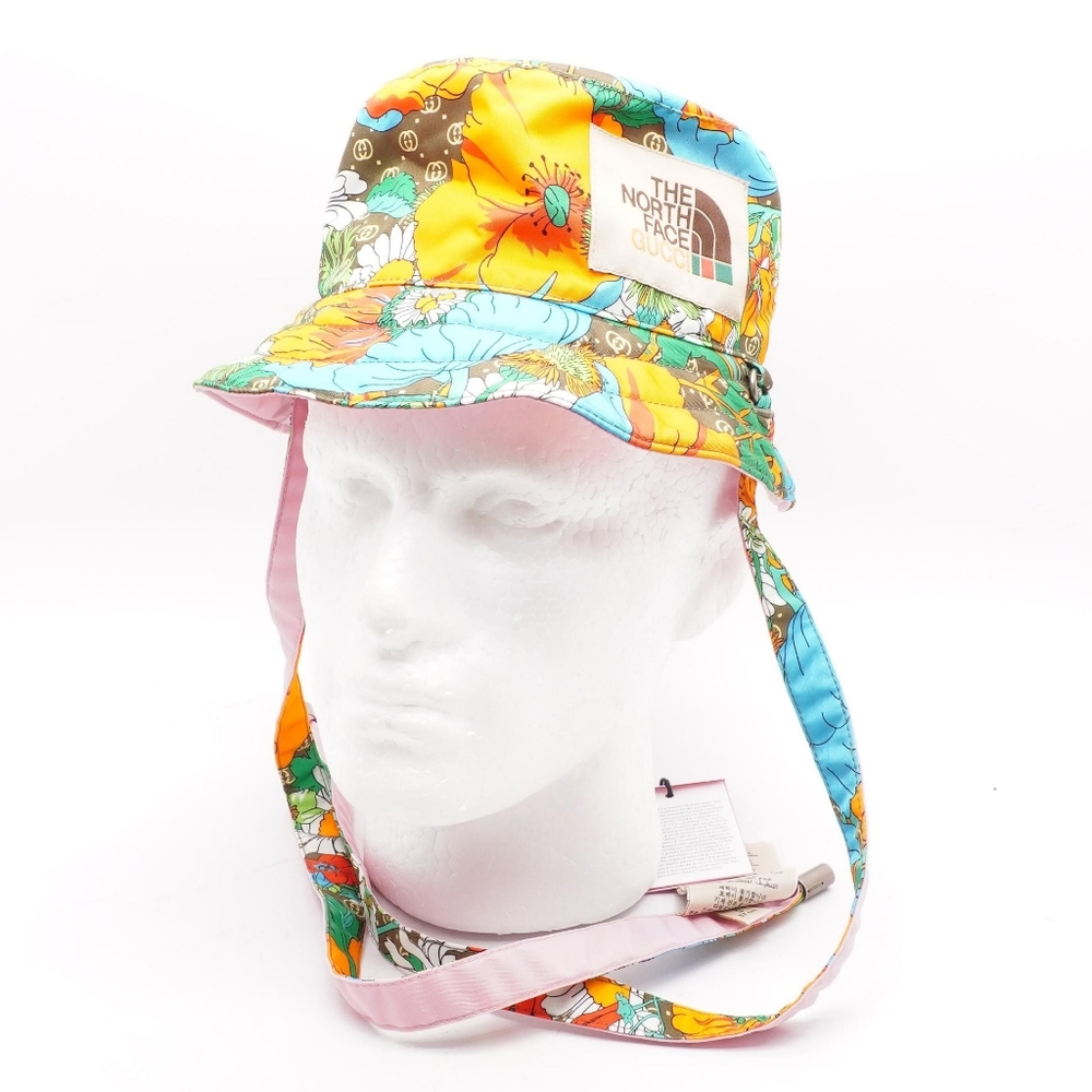 Orange Econyl Nylon Floral Reversible Self-Tie Bucket Hat
